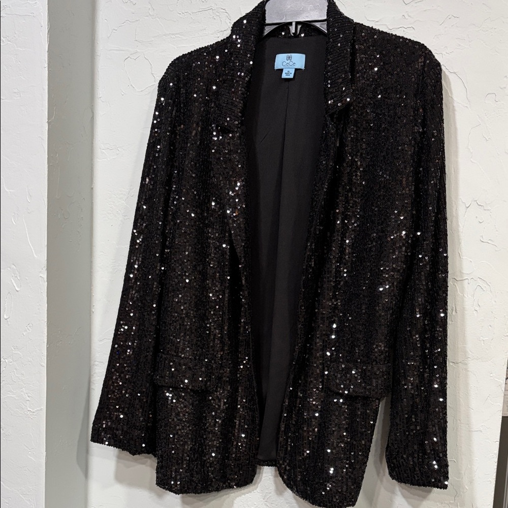 CeCe Black Sequin Blazer in XL like new.